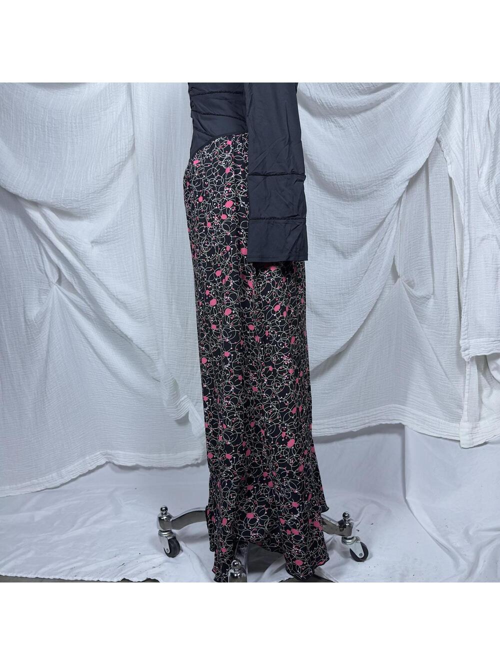 Y2k 2000s Whimsygoth Preppy Coquette Boho Black & Pink Floral Maxi Skirt (M) - Picture 3 of 5